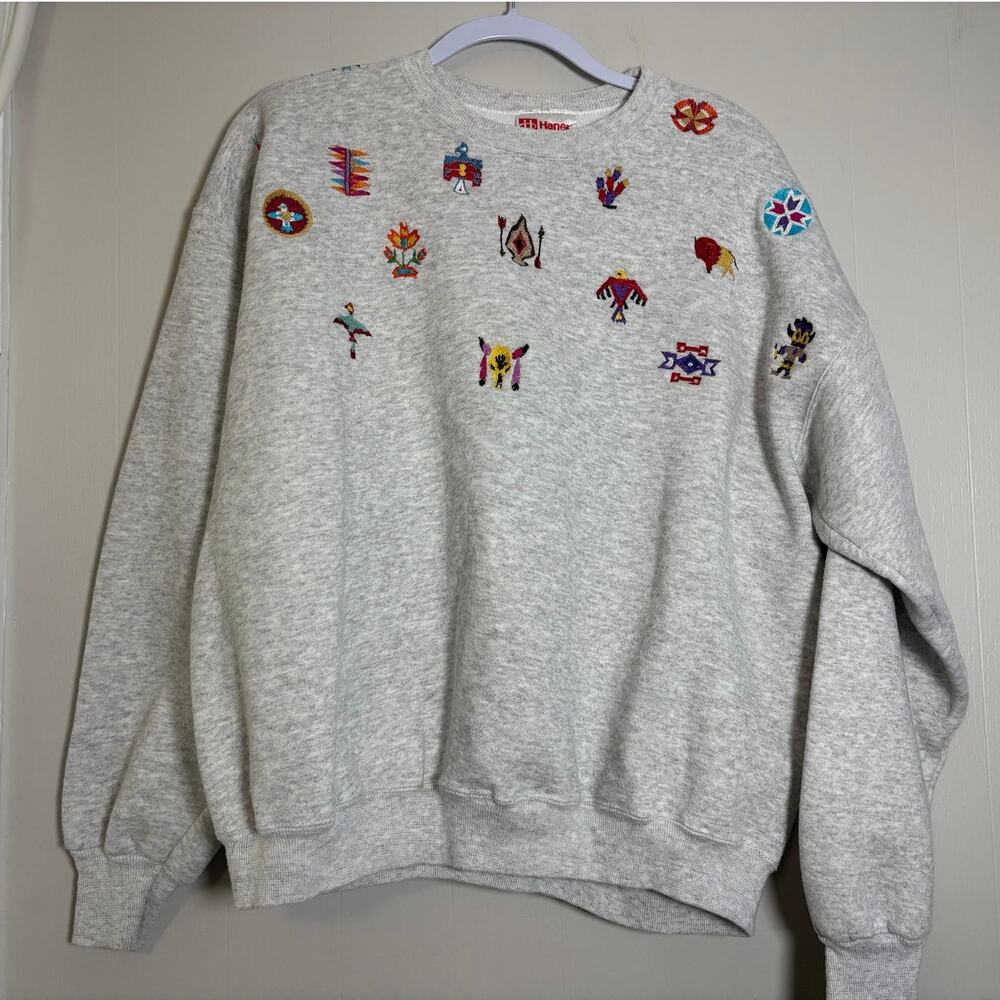 Hanes Premium Weight XL Embroidered Southwestern Native Crewneck - Picture 5 of 9